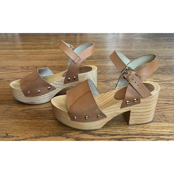 Intentionally Blank Tan Strappy Heel Clog Sandals Shoes Women's Size 7 - Picture 7 of 13